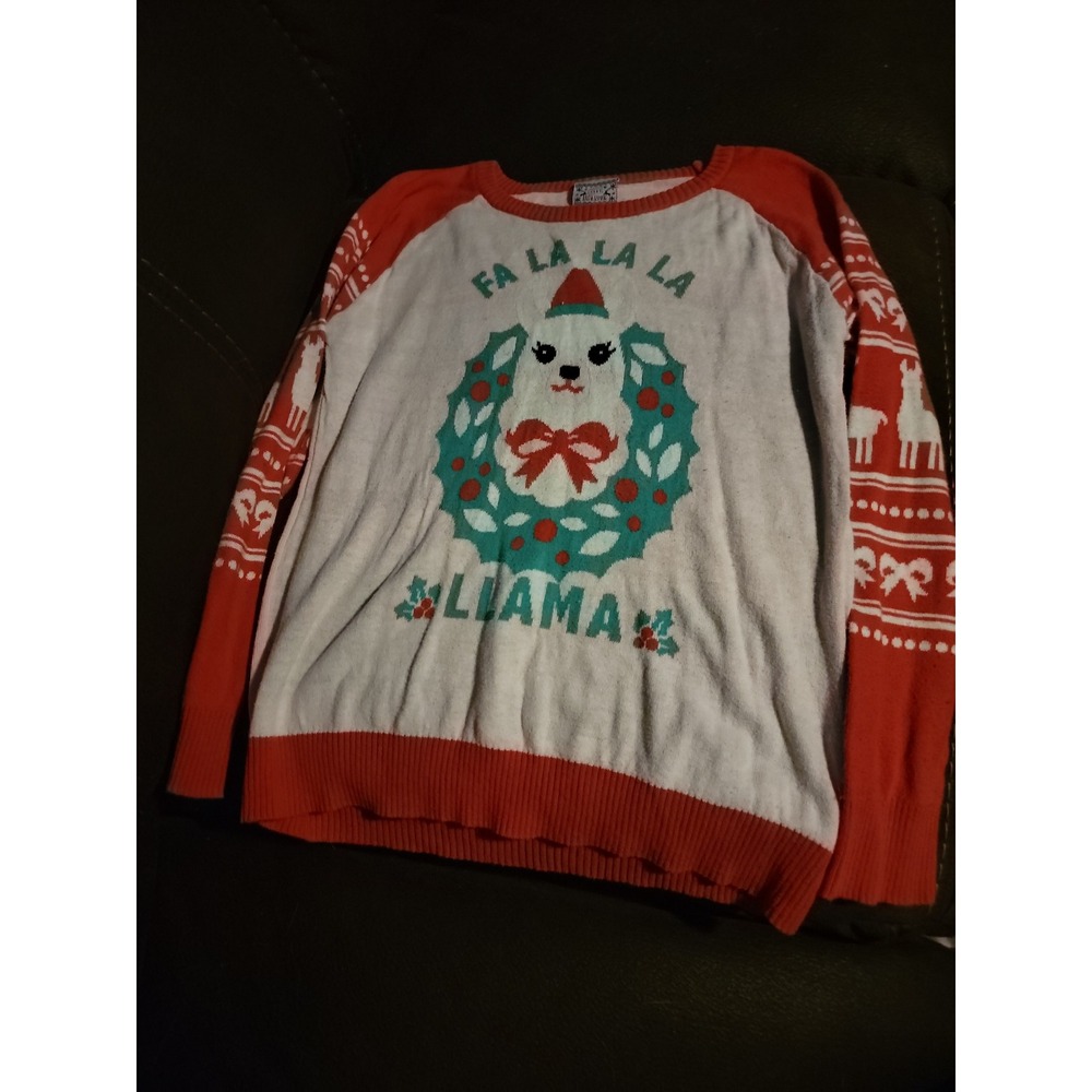 Christmas holiday ugly sweater fa la la la llama size youth large 10 12